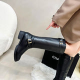 Amfeov Chunky Women Short Boots Fashion Side Zippers Platform Thick Heel Motorcycle Booties Retro Style Autumn Winter Female Shoes