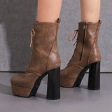 cold weather outfits Amfeov Female Boots Toe Ultrahigh Heels 12.5cm Platform 3.5cm Lace Up Big Size 49 50 Fashion Women Booty