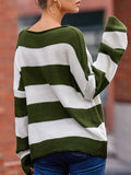 christmas outfit Amfeov Long Sleeves Loose Contrast Color Striped Round-Neck Pullovers Sweater Tops