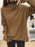 christmas outfit Amfeov Casual Loose Long Sleeves Solid Color Half Turtleneck Sweater Tops