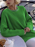 christmas outfit Amfeov Long Sleeves Loose Solid Color Split-Joint Round-Neck Sweater Tops