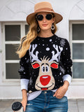 christmas outfit Amfeov Casual Loose Long Sleeves Printed Round-Neck Sweater Tops