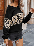 christmas outfit Amfeov Long Sleeves Loose Leopard Split-Joint V-Neck Pullovers Sweater Tops