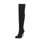 cold weather outfits Amfeov Design Thigh Boots Pointed Toe Stilettos Sexy Stretch Female Booties Size 45 46 47 48 Fashion Party Shoes