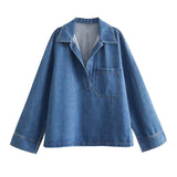 cold weather outfits Amfeov 2024 Spring Summer Casual Denim Women Suits Fashion Vintage Turn-down Collar Pocket Shirts+Chic Drawstring Wide Leg Pants