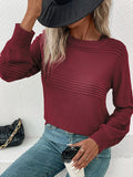 christmas outfit Amfeov Long Sleeves Loose Solid Color Split-Joint Round-Neck Pullovers Sweater Tops