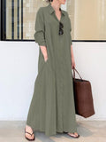 Amfeov Original Solid Color Lapel Shirt Dress