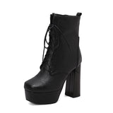 cold weather outfits Amfeov Female Boots Toe Ultrahigh Heels 12.5cm Platform 3.5cm Lace Up Big Size 49 50 Fashion Women Booty