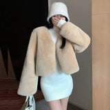 cold weather outfits Amfeov Plus Size Winter Korean Style Leather Alternative Eco-Friendly Plush Jacket High-End Thickened Cropped Overcoat For Plus Size