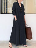 Amfeov Original Solid Color Lapel Shirt Dress