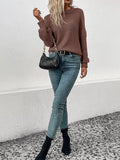 christmas outfit Amfeov Long Sleeves Loose Solid Color Split-Joint Round-Neck Pullovers Sweater Tops