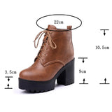 cold weather outfits Amfeov 2024 Women Ankle Boots Round Toe 9cm Block Heels Lace-Up 3.5cm Platform Big Size 33-44 A3396