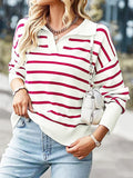 christmas outfit Amfeov Long Sleeves Loose Split-Joint Striped Lapel Sweater Tops