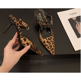 Amfeov New Leopard Slippers Shoes Women Slides Sandals Female Footwear Slingbacks Mules Ladies High Heels 2024 Sandals Pumps Shoes