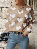 christmas outfit Amfeov Long Sleeves Loose Heart Print Jacquard Split-Joint Round-Neck Pullovers Sweater Tops