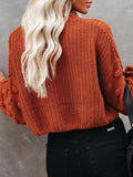 christmas outfit Amfeov Long Sleeves Loose Hollow Solid Color Round-Neck Knitwear Pullovers Sweater Tops