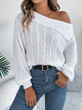 christmas outfit Amfeov Long Sleeves Loose Asymmetric Solid Color Split-Joint One-Shoulder Pullovers Sweater Tops