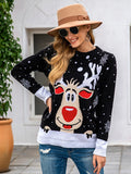 christmas outfit Amfeov Casual Loose Long Sleeves Printed Round-Neck Sweater Tops