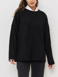 christmas outfit Amfeov Long Sleeves Loose Solid Color Split-Joint Round-Neck Sweater Tops