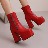 cold weather outfits Amfeov Fashion Women Ankle Boots Toe Chunky Heels 12cm Platform 5cm 49 50 Sexy Party Booties