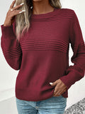 christmas outfit Amfeov Long Sleeves Loose Solid Color Split-Joint Round-Neck Pullovers Sweater Tops