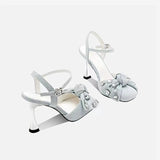 Amfeov Sexy Slingback Sandals for Women 2024 Summer New Blue Denim Women's Closed Toe Sandals Elegant Butterfly Knot Ladies High Heels