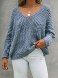 christmas outfit Amfeov Long Sleeves Loose Solid Color V-Neck Knitwear Pullovers Sweater Tops