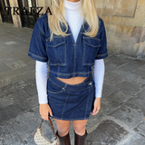 cold weather outfits Amfeov 2024 Spring Summer Casual Denim Women Suits Fashion Pockets V Neck Pullover Half Sleeve Shirts+Chic Mini Shorts Skirts