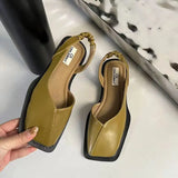 Amfeov Fashion Ladies Elastic Band Flat Heel Women Summer Elegant Ladies Sandals Shallow Party Shoes Square Heel Square Toe