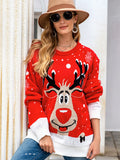 christmas outfit Amfeov Casual Loose Long Sleeves Printed Round-Neck Sweater Tops