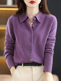 christmas outfit Amfeov Casual Loose Long Sleeves Buttoned Solid Color Lapel Collar Cardigan Tops