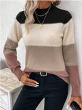 christmas outfit Amfeov Long Sleeves Contrast Color Round-Neck Pullovers Sweater Tops