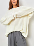 christmas outfit Amfeov Long Sleeves Loose Solid Color Split-Joint Round-Neck Sweater Tops