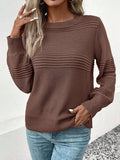 christmas outfit Amfeov Long Sleeves Loose Solid Color Split-Joint Round-Neck Pullovers Sweater Tops