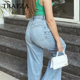 cold weather outfits Amfeov 2024 Autumn Winter Casual Women Jeans Fashion Streetwear Vintage Pockets Tierred High Waist Chic Ladies Long Denim Pants