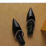 Amfeov Leather Toe Slippers Women's Flat Bottom 2024 New Summer Wear Versatile Fashion Pointy Toe Lazy Mule Slippers   Slippers Women