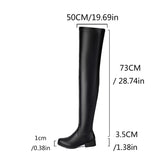 cold weather outfits Amfeov Autumn Over Knee Boots 3.5cm Heel Round Toe Leather Thigh High Fashion Big Size 45 46 47 48 US17