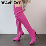 cold weather outfits Amfeov Design Thigh Boots Pointed Toe Stilettos Sexy Stretch Female Booties Size 45 46 47 48 Fashion Party Shoes