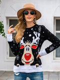 christmas outfit Amfeov Casual Loose Long Sleeves Printed Round-Neck Sweater Tops