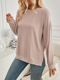 christmas outfit Amfeov High-Low Long Sleeves Pleated Solid Color Split-Joint Split-Side Round-Neck Sweatershirt