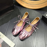 Amfeov Ballet flats women   Leather Shoe Women Narrow Band Silver Flats Bling Bling Gold Round Toe 2024 Spring Footwear