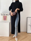 christmas outfit Amfeov Original Loose Solid Color Split-Front Sweater Dress