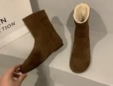 Amfeov Multi Colored Womens Flat Bottomed Low Heeled Short Boots with Round Toe Sleeve Anti Slip Warm Winter Suede Casual Snow Boots