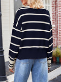 christmas outfit Amfeov Long Sleeves Loose Contrast Color Split-Joint Striped V-Neck Pullovers Sweater Tops