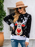 christmas outfit Amfeov Casual Loose Long Sleeves Printed Round-Neck Sweater Tops