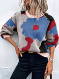 christmas outfit Amfeov Loose Puff Sleeves Asymmetric Knitted Flower Split-Joint Round-Neck Sweater Tops