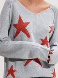 christmas outfit Amfeov Long Sleeves Loose Split-Joint V-Neck Pullovers Sweater Tops