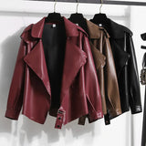 cold weather outfits Amfeov Fashionable Washed Pulverized Leather Jacket Women's Petite American Style Plus Size Stylish Lapel Motorcycle Leather Jacket