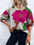 christmas outfit Amfeov Loose Puff Sleeves Asymmetric Knitted Flower Split-Joint Round-Neck Sweater Tops