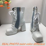 cold weather outfits Amfeov Mixed Color Women Ankle Boots Toe Chunky Heels Platform Hill Lace Up Splice Size 46 47 Fashion Bota